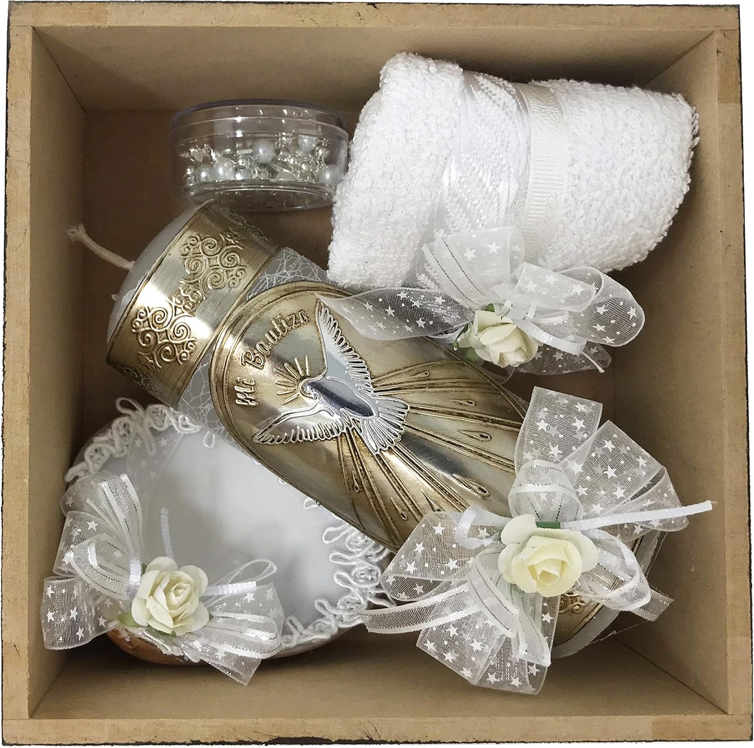 Catholic Baptism Kit in a Wooden Box with Towel, Candle ...