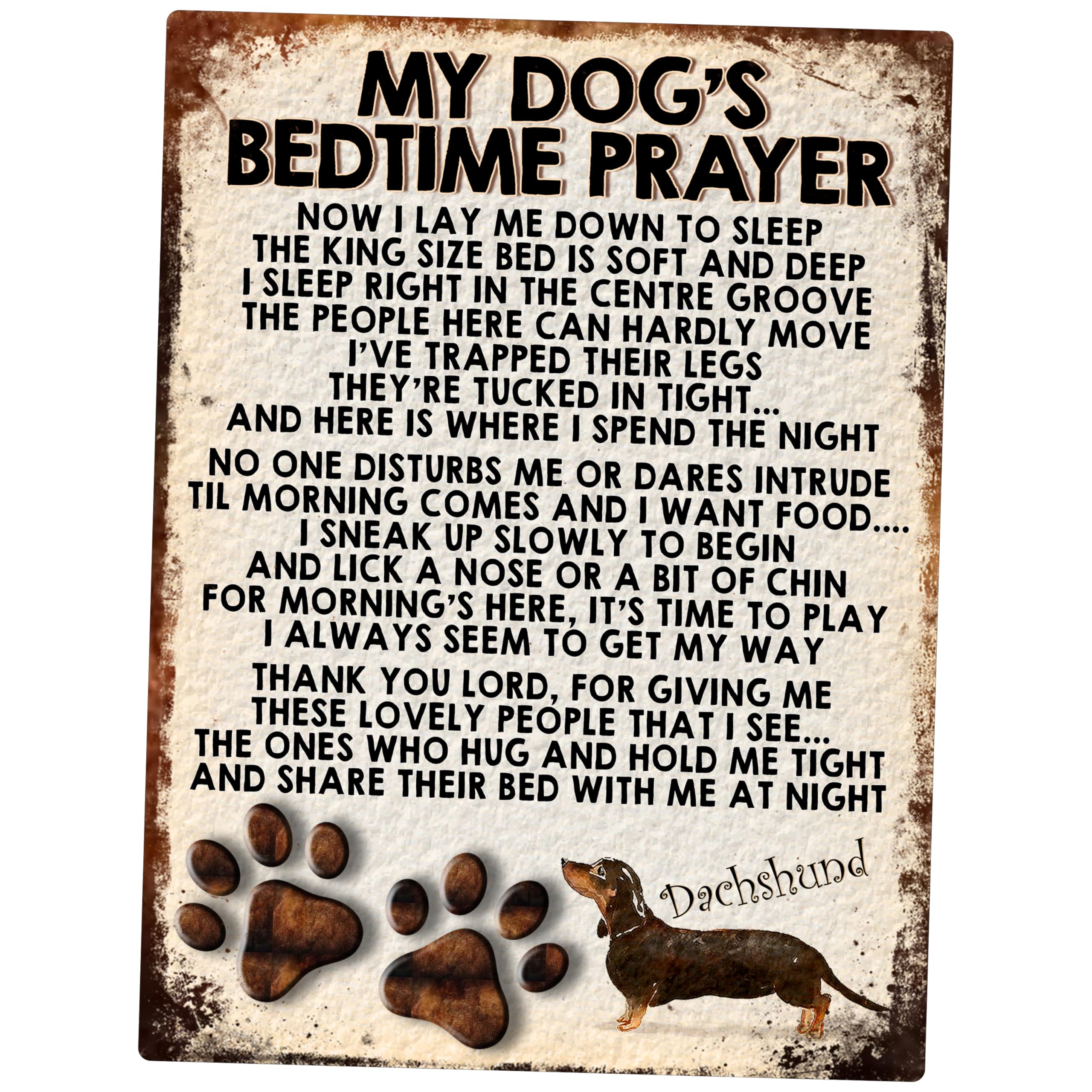 MY DOG'S BEDTIME PRAYER RETRO STYLE METAL TIN SIGN/PLAQUE (DACHSHUND)