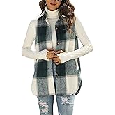 UANEO Womens Fall Flannel Plaid Vest Button Down Sleeveless Shirt Jacket With Pockets