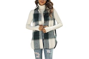 UANEO Womens Fall Flannel Plaid Vest Button Down Sleeveless Shirt Jacket With Pockets