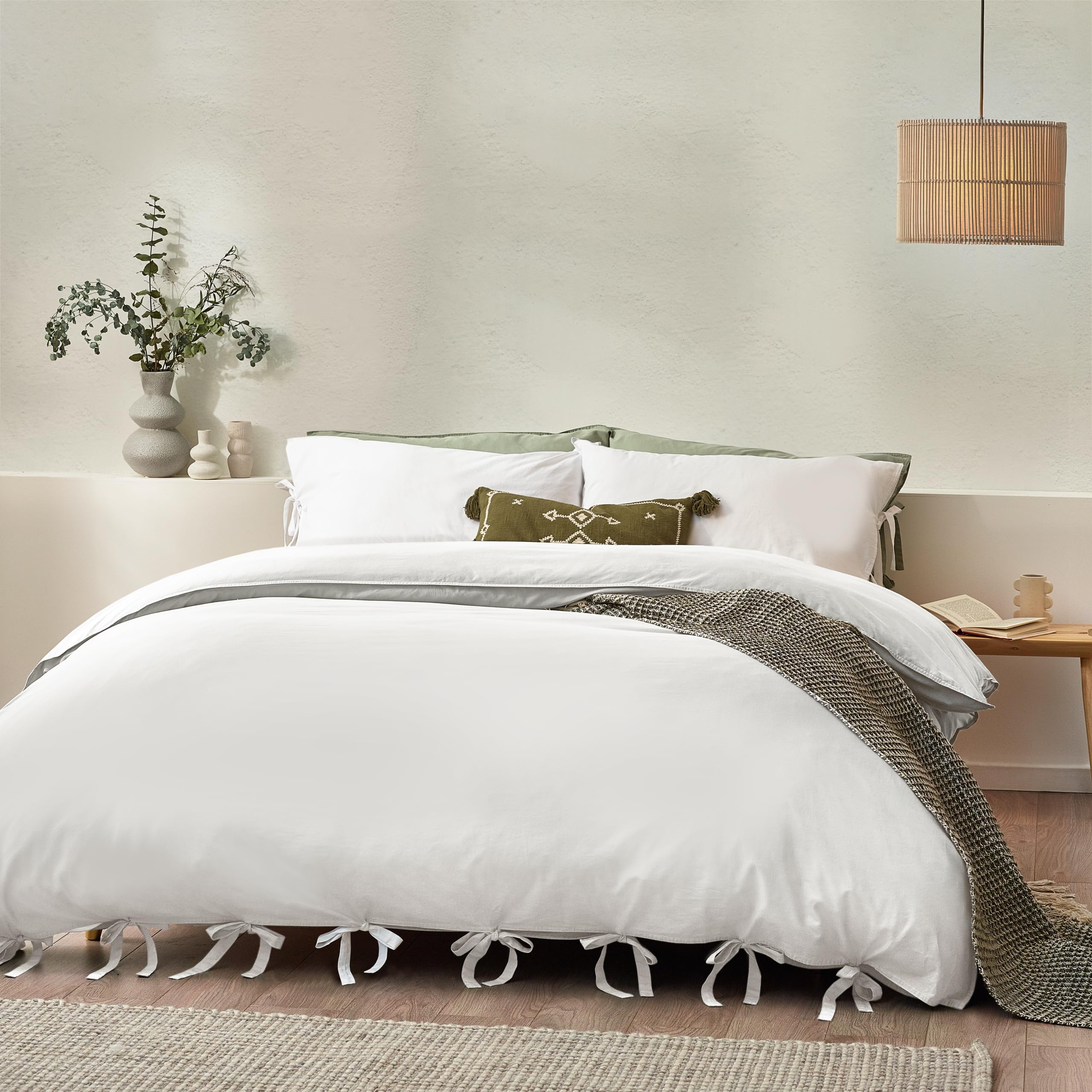 Yard Mallow Bow Tie 100% Cotton Duvet Cover Set - Single - Warm White