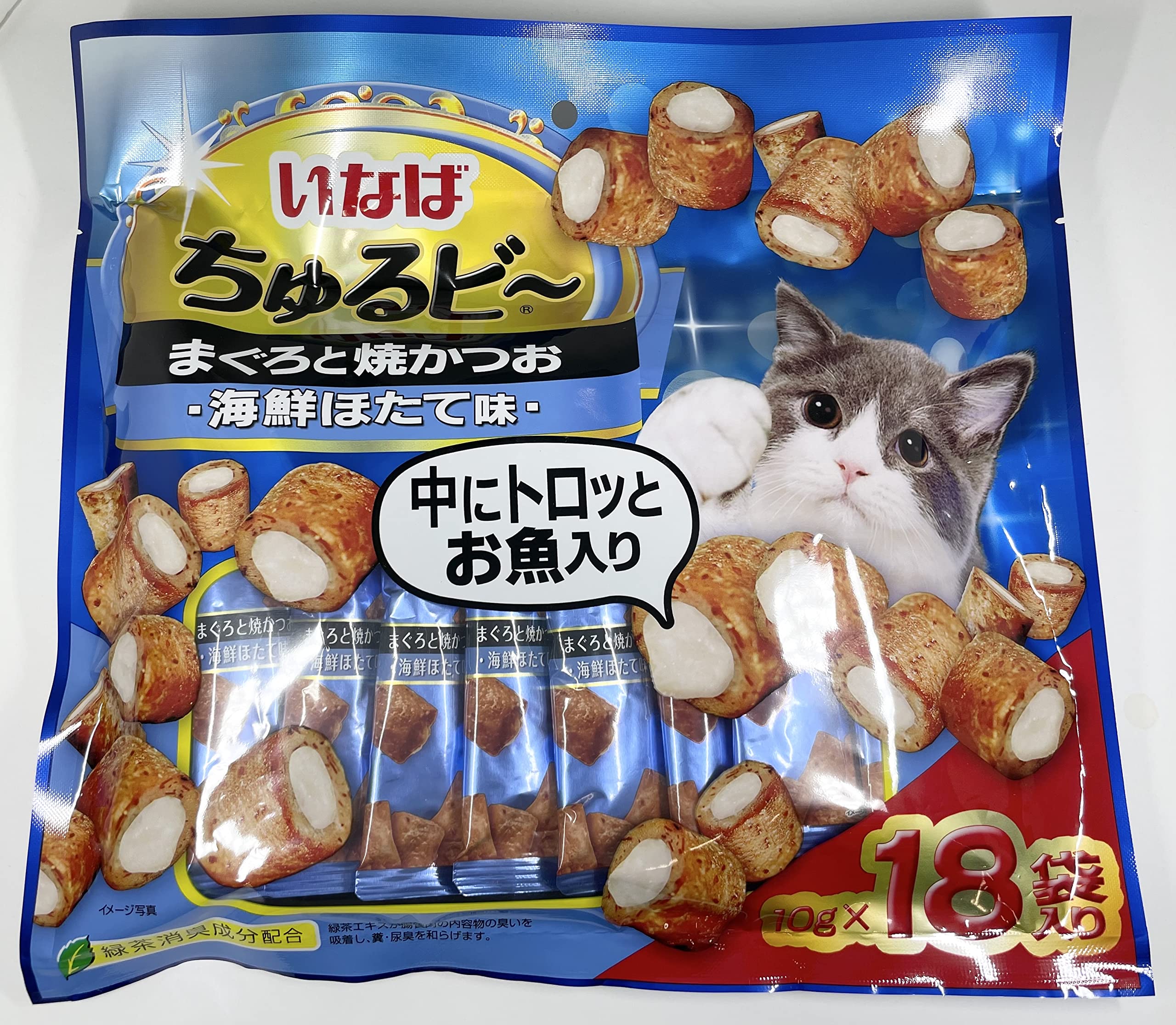 いなば ちゅるビ~ まぐろと焼かつお 海鮮ほたて味 10g×18袋商品画像
