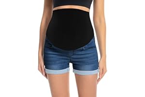 Foucome Maternity Denim Shorts Over Bump Ripped Distressed Folded Hem Blue Jean Shorts Comfy Summer Pregnancy Shorts