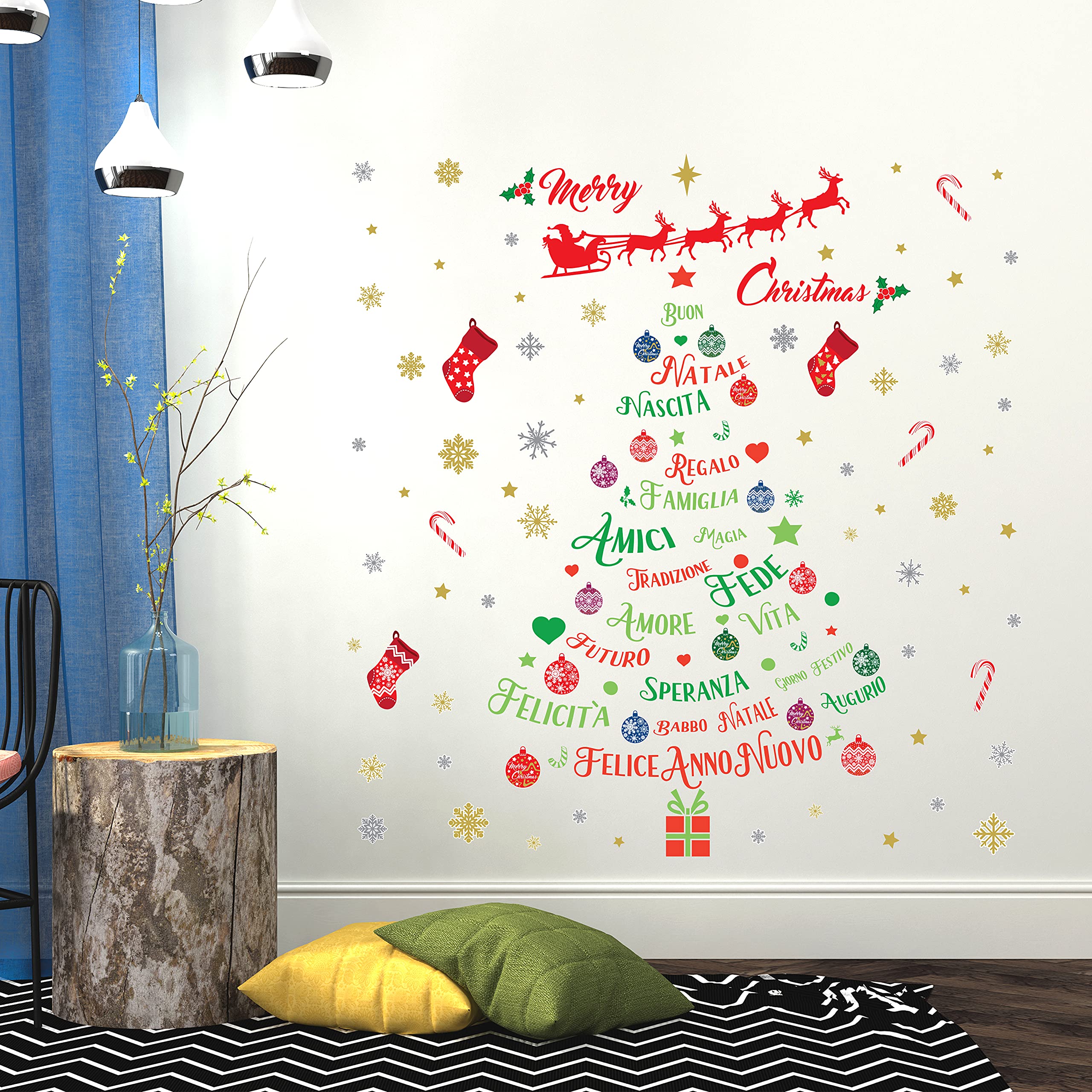 Wallflexi Italian Quotes Christmas Decorations Wall Stickers Home Office Decorations, Multi-Colour