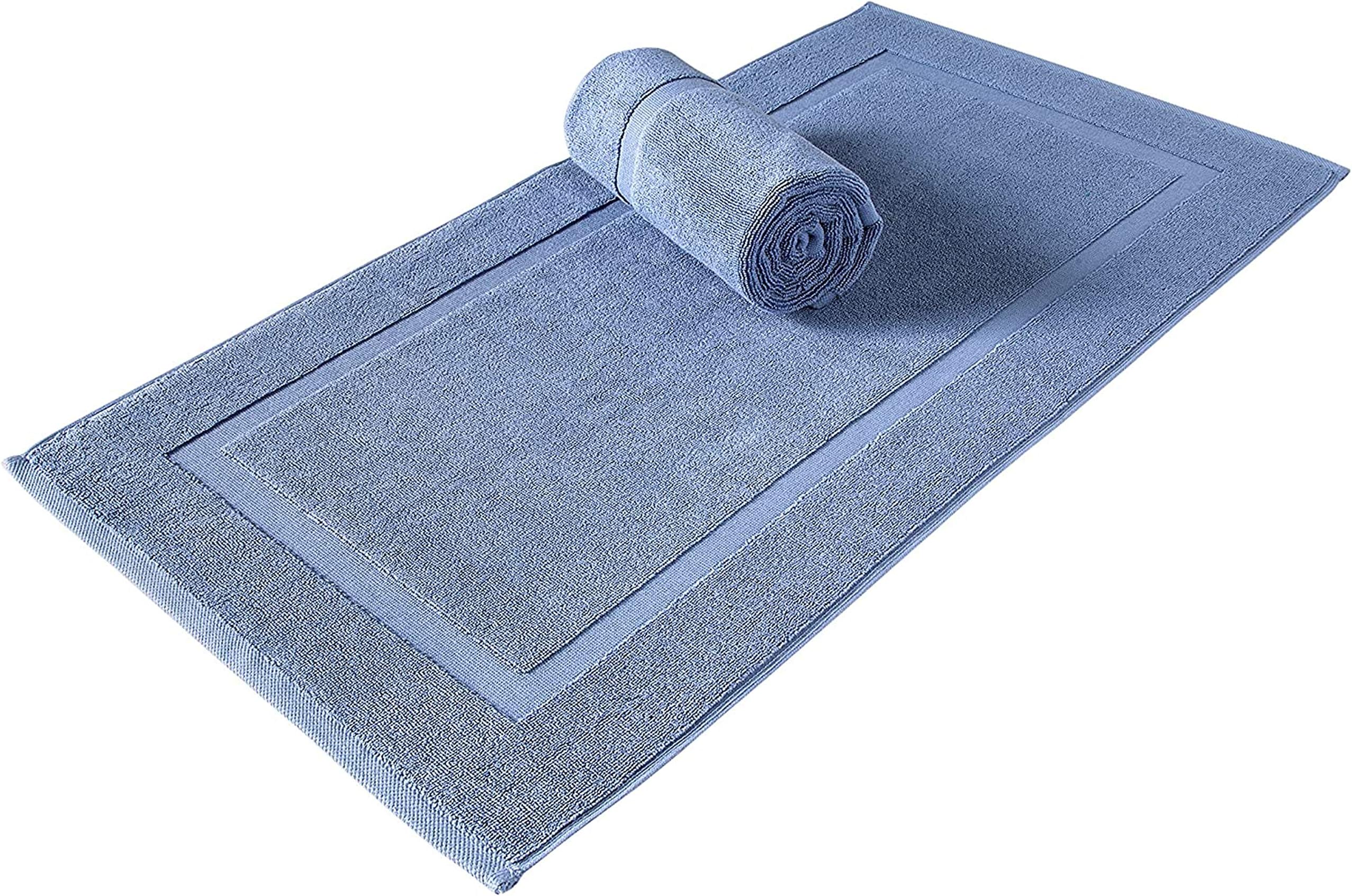 SALBAKOS 100% Turkish Cotton Bath Mat Set 2-Piece - 20x34 inch, Premium Quality Hotel & Spa Collection, Soft, Absorbent, Long Lasting, Durable Bathroom Rugs (Blue, 2 Bath Mats)
