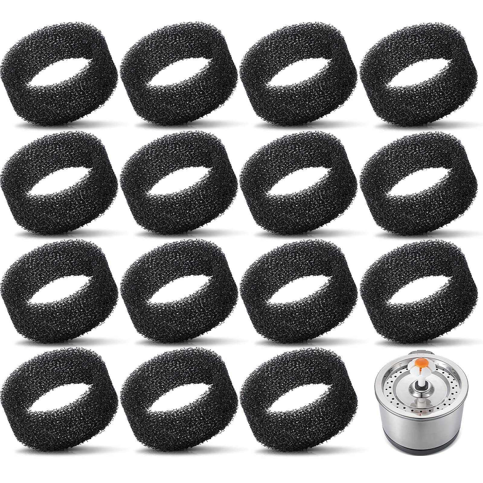 Enhon 16 Pieces Pet Fountain Foam Filters Round Sponge Black Filter Foam Cat Fountain Replacement Filter for 2.5 L/ 84 oz Stainless Steel Cat Pet Drinking Water Stay Healthy Clean