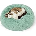 Bedsure Calming Cat Beds for Indoor Cats - Small Cat Bed Washable 20 inches, Anti-Slip Round Fluffy Plush Faux Fur Pet Bed, Fits up to 15 lbs Pets, Garden Green