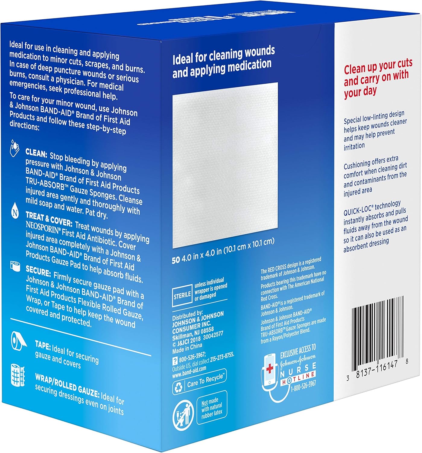 Band Aid Brand First Aid Products Tru-Absorb Gauze Sponges for Cleaning Wounds, 4 in x 4 in, 50 ct: Health & Personal Care