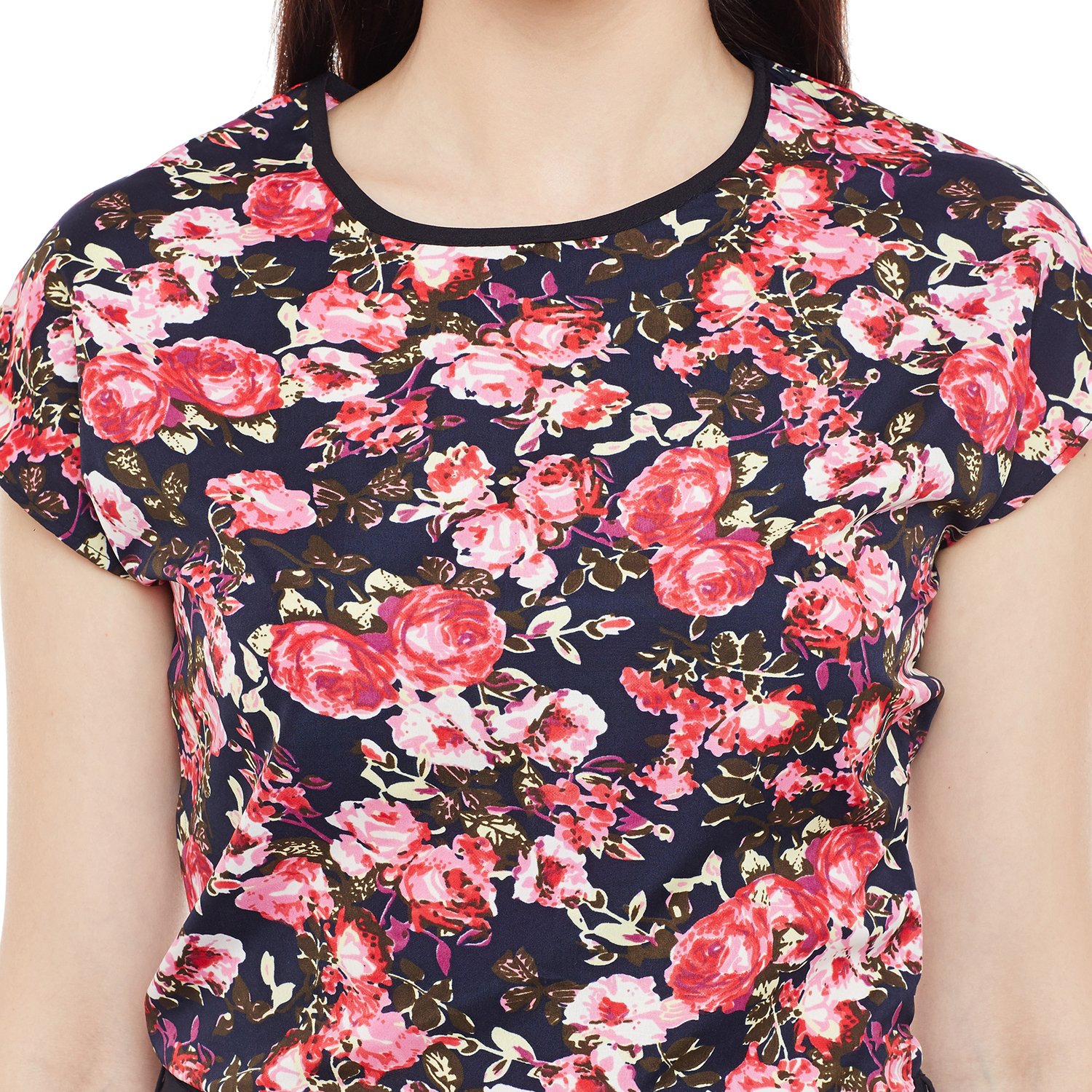 florrie fusion women's black crepe designer floral long length jumpsuit