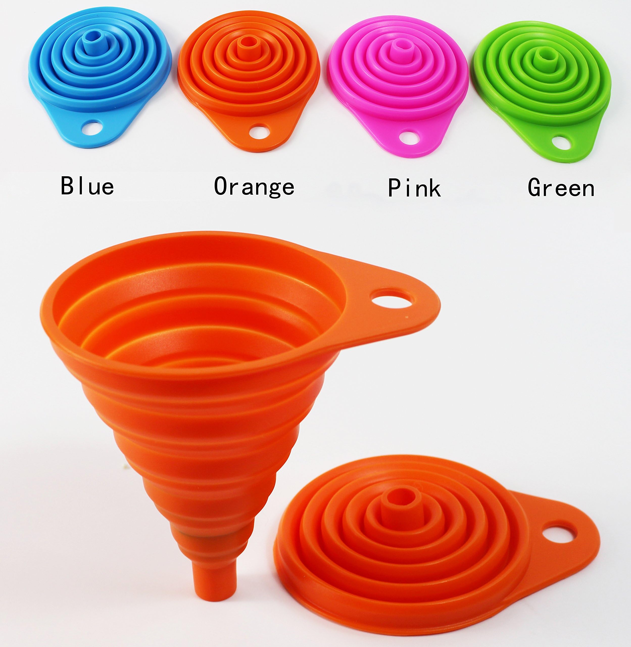 Vinstar Silicone Foldable and Collapsible Kitchen Funnel, Set of 2 (Orange)