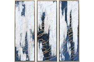 Empire Art Direct Abstract Wall Art Textured Hand Painted Canvas by Martin Edwards, Triptych, 60" x 20" each, Blue Shadows