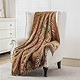 Loom and Mill Vintage Damask Throw Blankets for Bed, Classic Paisley Design Throws with Fringes Trim, Soft Lightweight Velvet Lined Throw Blanket for Sofa Couch Chair All Seasons(Multi Color,52”x72”)