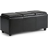 SIMPLIHOME Avalon 42 inch Wide Contemporary Rectangle Storage Ottoman in Midnight Black Vegan Faux Leather, Assembled, For th