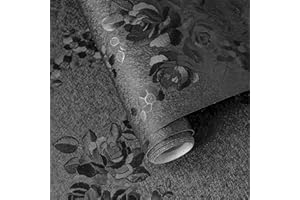Lativo Black Peel and Stick Wallpaper 118inL 17.7inW Black Silk Embossed Floral Contact Paper for Cabinets Drawers Furniture Textured Flower Removable Wallpaper for Kitchen Bathroom Waterproof Thicken