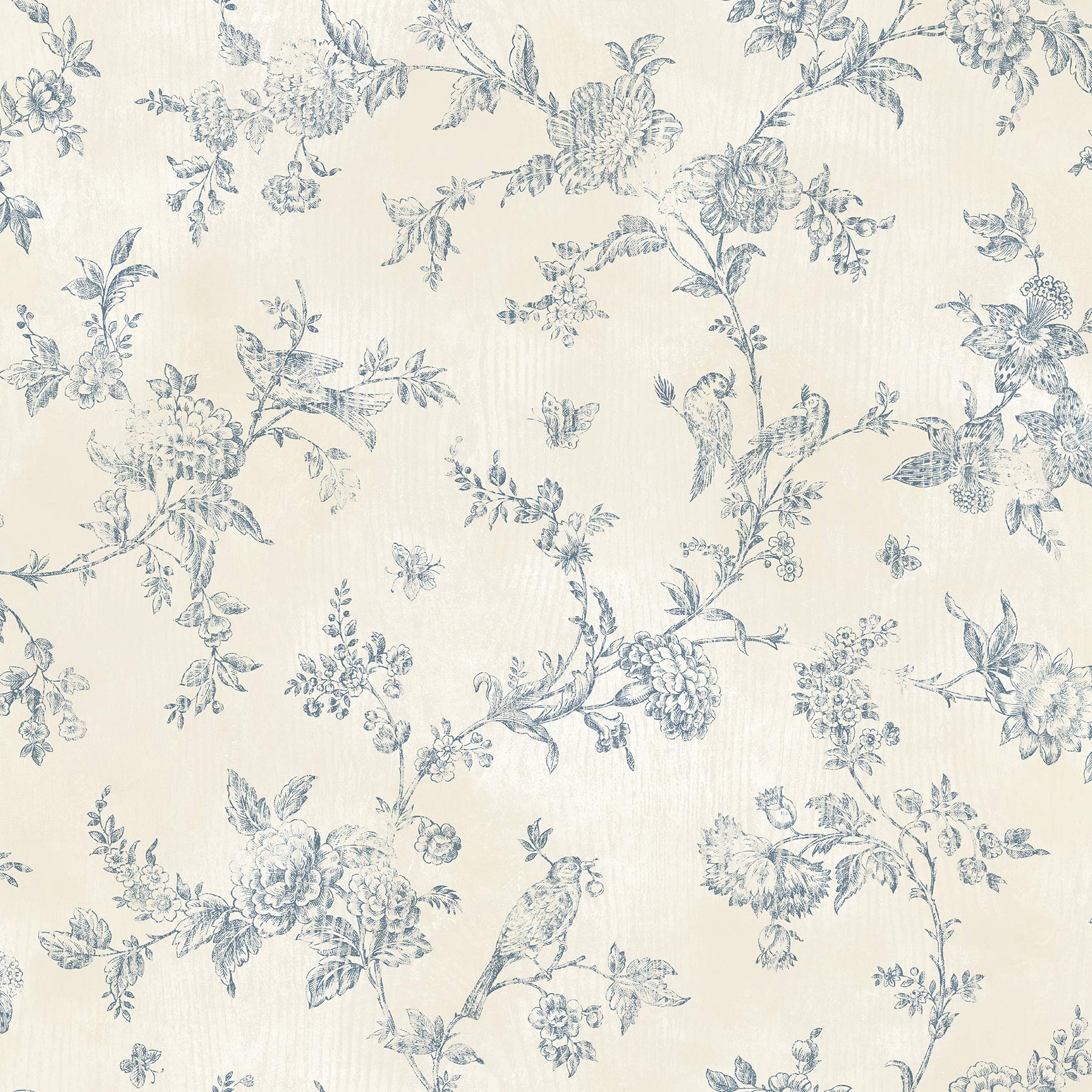 Photo 1 of Chesapeake CCB02192 French Nightingale Toile Wallpaper, Blueberry