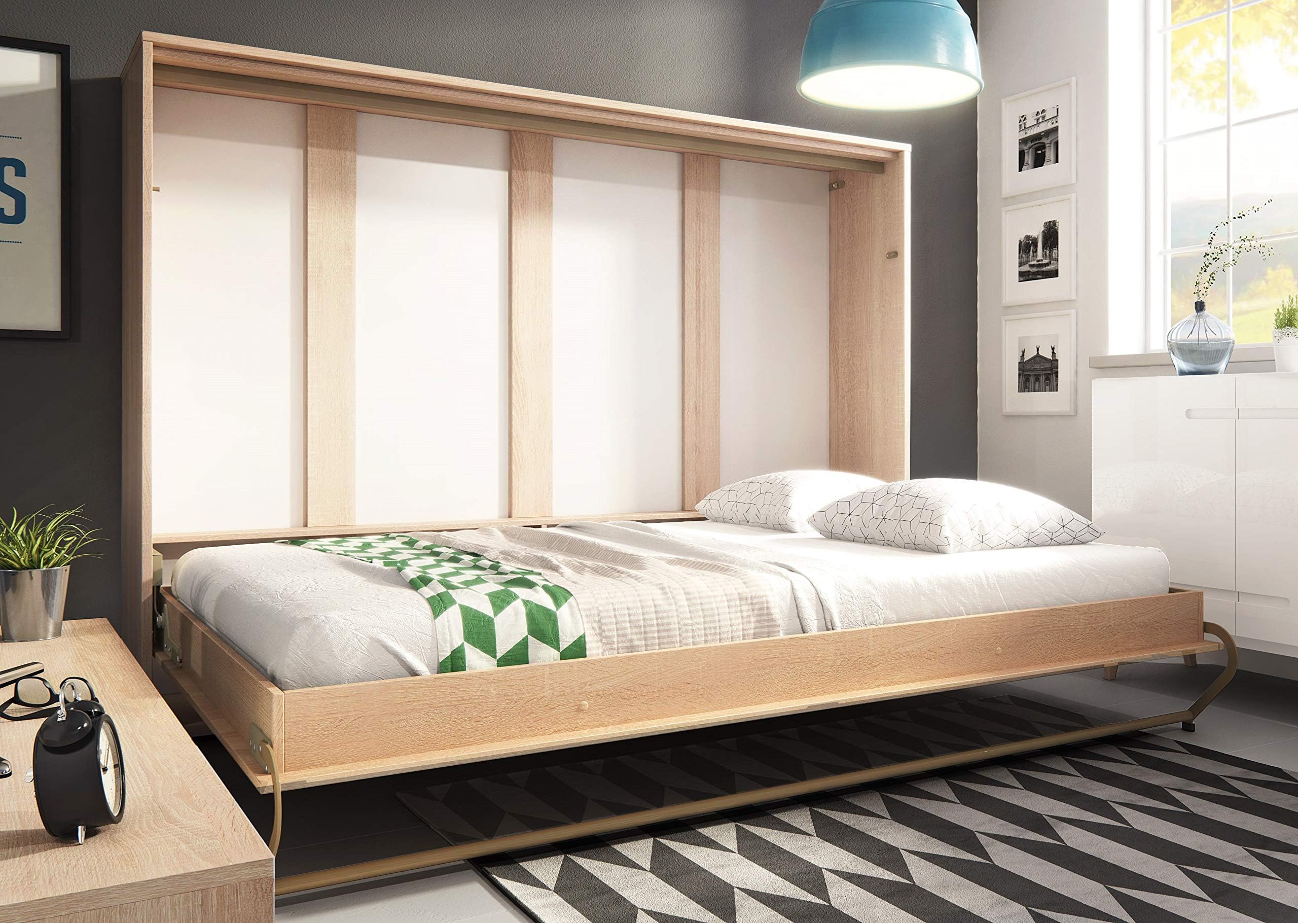 Arthauss Modern Bedroom Horizontal Fold Away Pull Out Murphy Bed in Sonoma Oak in 3 Sizes sold (140 x 200cm)