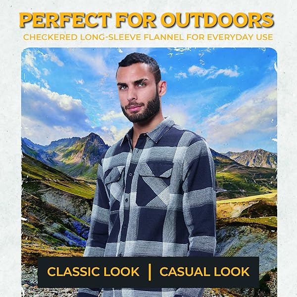 FLANNEL SHIRT FOR MEN, LONG SLEEVE PLAID BUTTON DOWN CASUAL SHIRT OFF-WHITE
