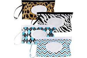 Fnydvis Baby Wipes Holder,Wipes Dispenser,Refillable Wipes Pouch,Wipe Container,Reusable Travel Wet Wipes Pouch(4Pack)