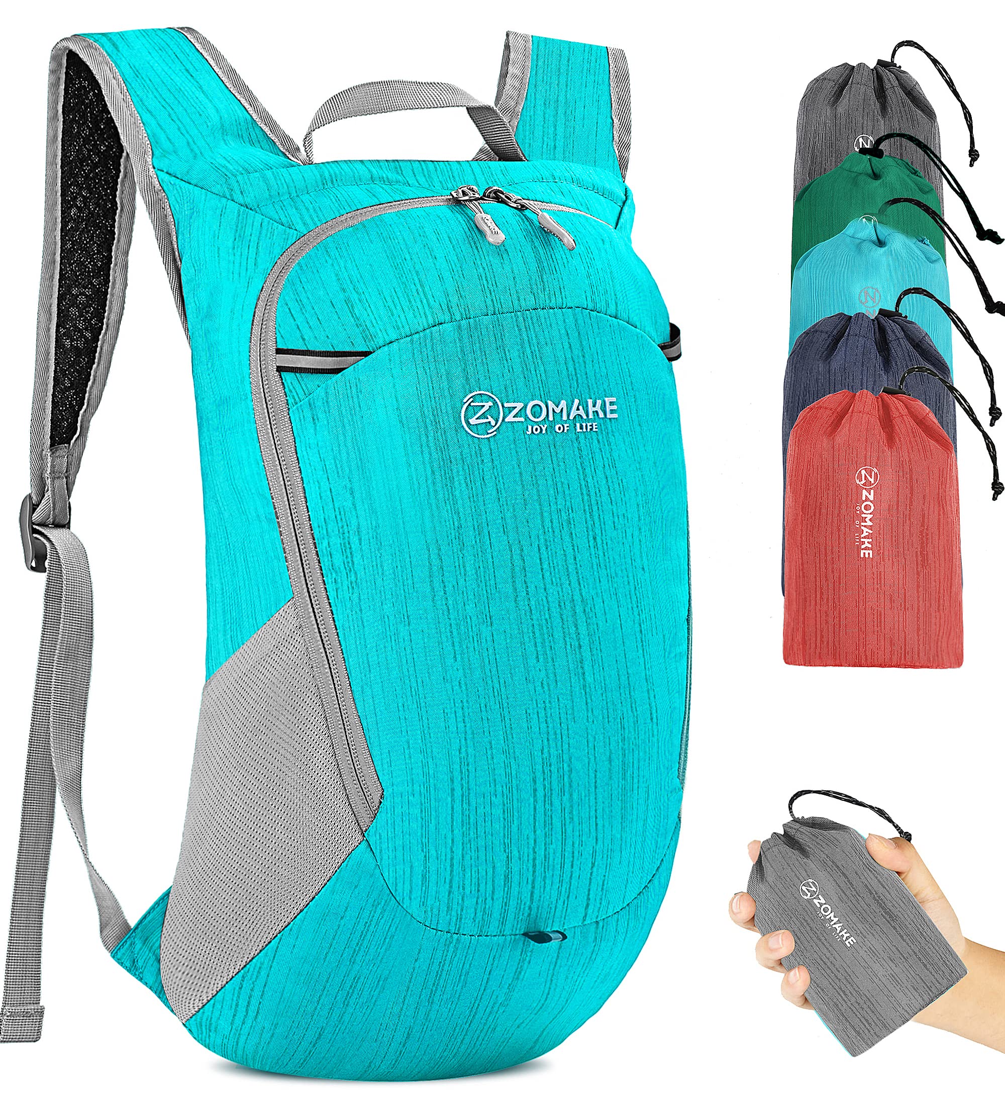 ZOMAKE Lightweight Foldable Backpack,Packable Rucksack 18L Ultra Light Small collapsible daypack For Men Women Travel Hiking Walking(Water-blue)