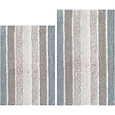 Bathroom Rugs Set 2 Piece Grey Beige Alpine Stripe Reversible Cotton Bath Mats for Bathroom Floor |Quick Dry Bath Mat for Tub Spa Shower|Living Room Entry Way Door Mats |21x32 & 17x24 Inches