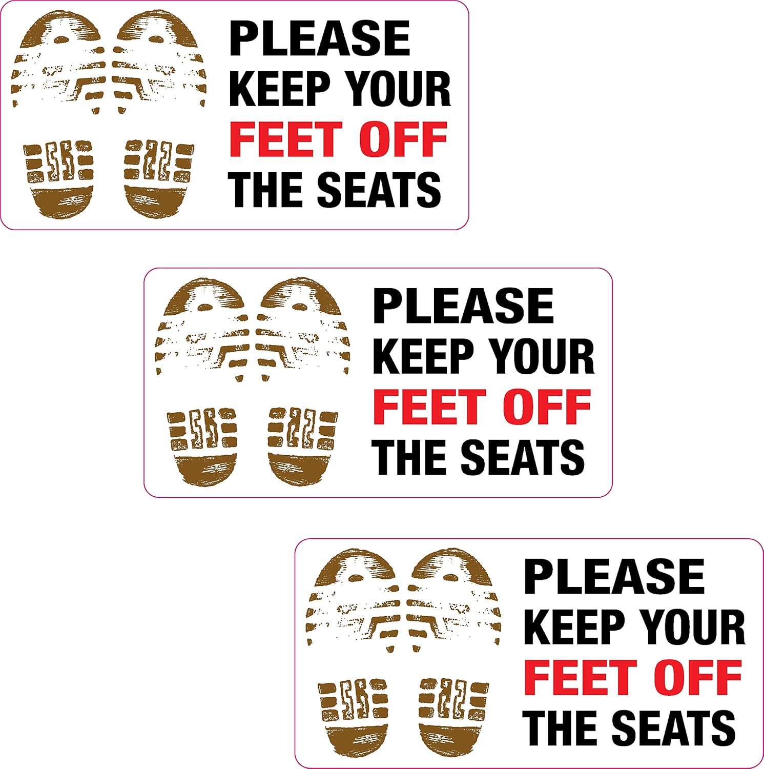 3 x Please Keep Your Feet Off the Seats Printed Vinyl Sticker Taxi Cab