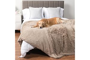 PetAmi Waterproof Dog Blanket for Large Dog, Calming Pet Blanket Bed Couch Cover Protector, Washable Sherpa Faux Fur Throw for Sofa Furniture Protection, Soft Fluffy 60x80 Taupe