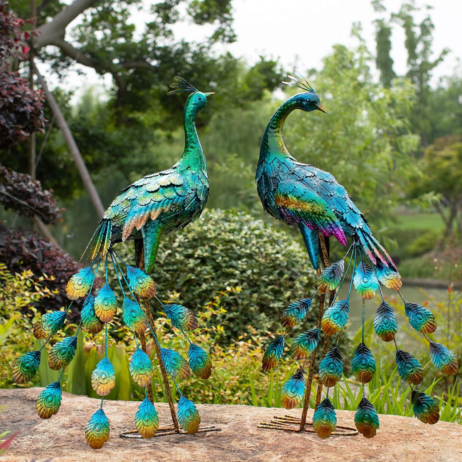 Kircust Metal Peacock Garden Statue and Sculpture, Peacocks Yard Art Lawn Ornament for Outdoor Backyard Porch Patio Decor(1-Piece) : Garden & Outdoor