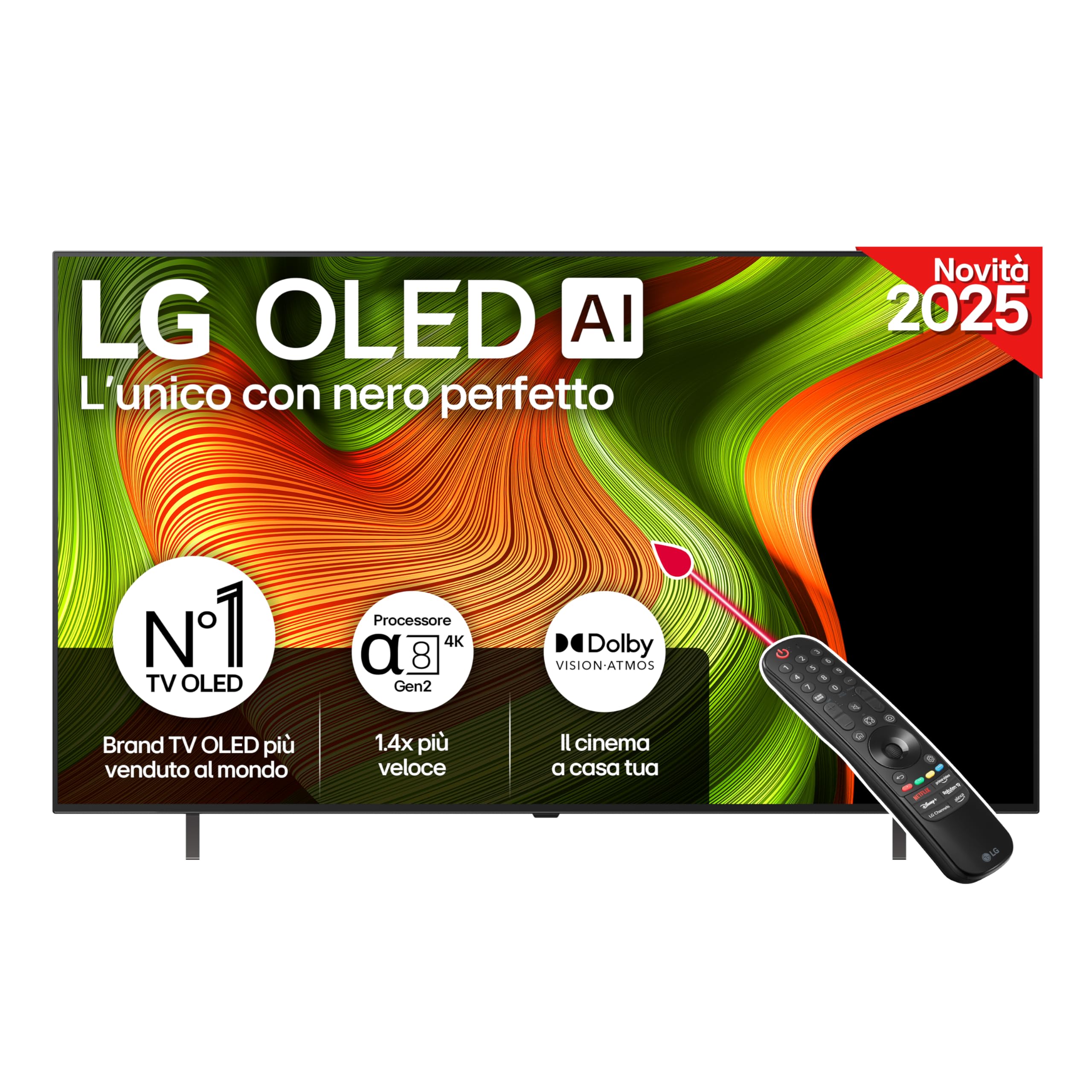 LG OLED AI B5 TV 65 pollici, Smart TV 4K, Processore α8 Gen2, webOS con AI, Dolby Vision e Atmos, Gaming con VRR, GSYNC e FreeSync 4K@120Hz, 4 HDMI 2.1, Alexa, OLED65B56LA 2025