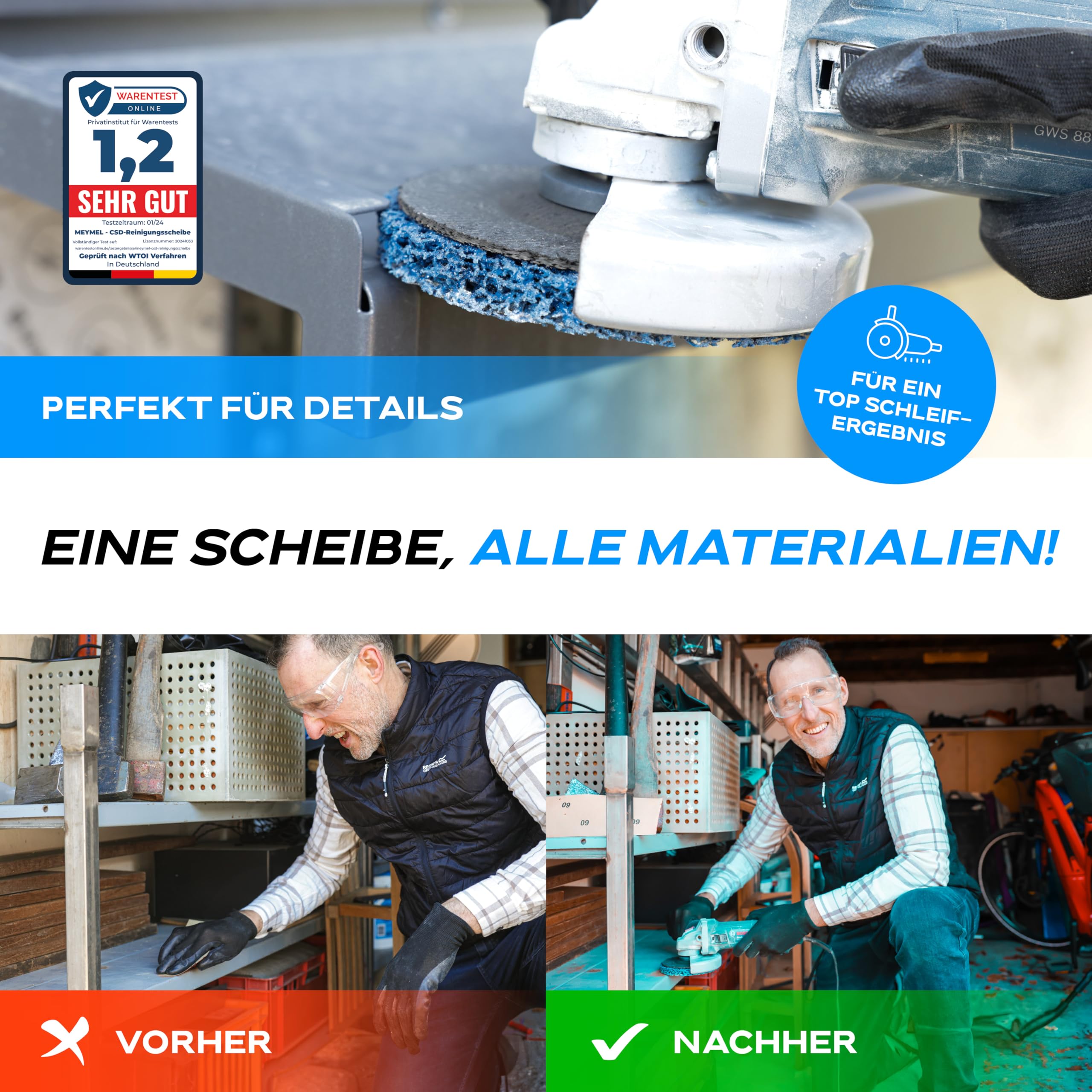 MeyMel® 5 Stück Premium CSD Scheibe 125mm 3x Grob & 2x Mittel | Hochleistungs- & Bruchsichere Reinigungsscheibe | Für Winkelschleifer 125mm | Rostentferner für Flex | Holz Metall Stein Beton 5