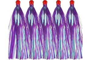 SILANON Mylar Flash Teaser Tails Fishing Bucktail Lures - Weighted Jig Heads 0.35oz Trolling Skirts for Saltwater Ballyhoo Strip Baits