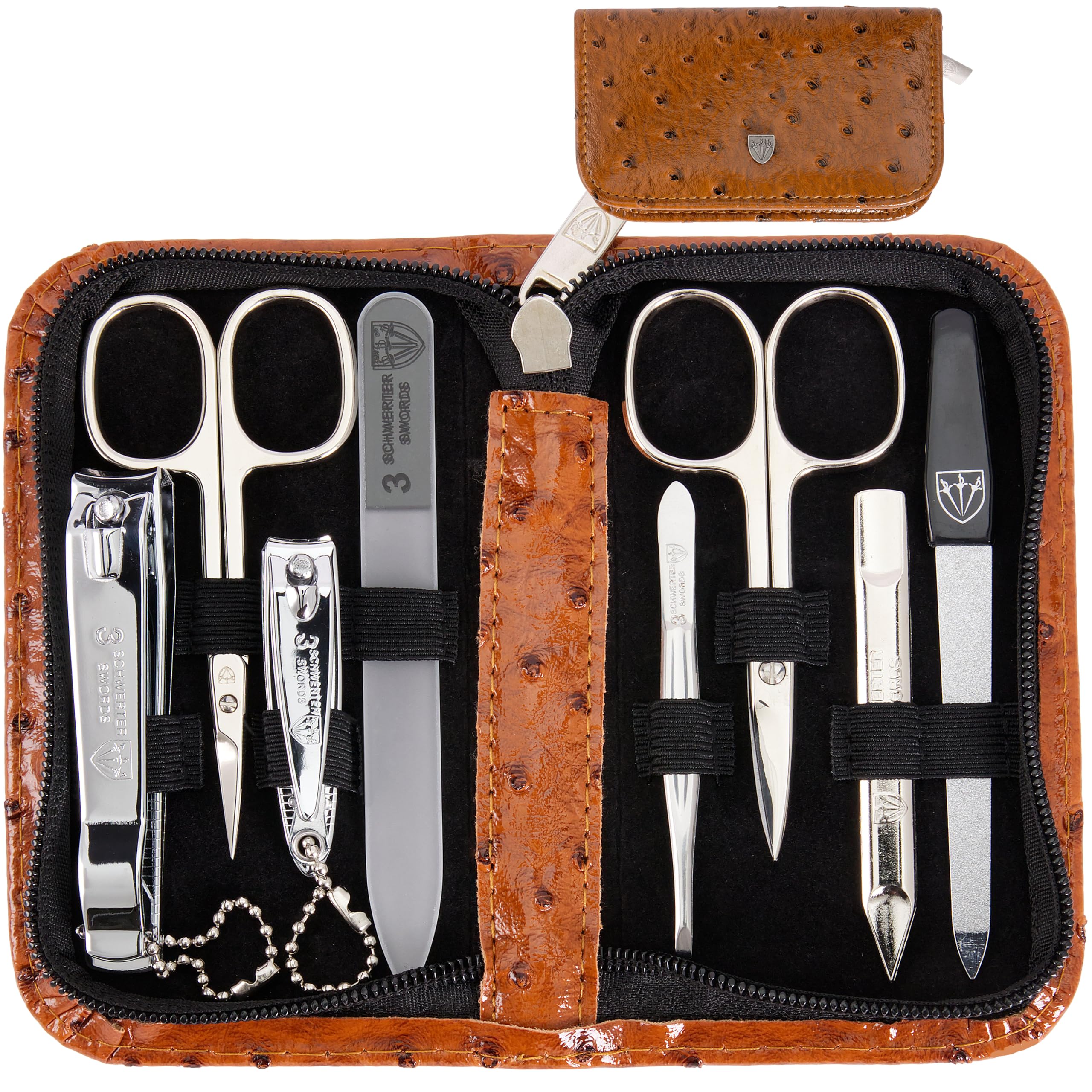 3 Swords Germany - brand quality 8 piece manicure pedicure grooming kit with glass nail file (483)