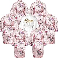 7 Pcs Bridesmaid Robes for Wedding Day Satin Kimono Robes Getting Ready Short Robe Floral Glitter Bride Robe for Women (Pink 