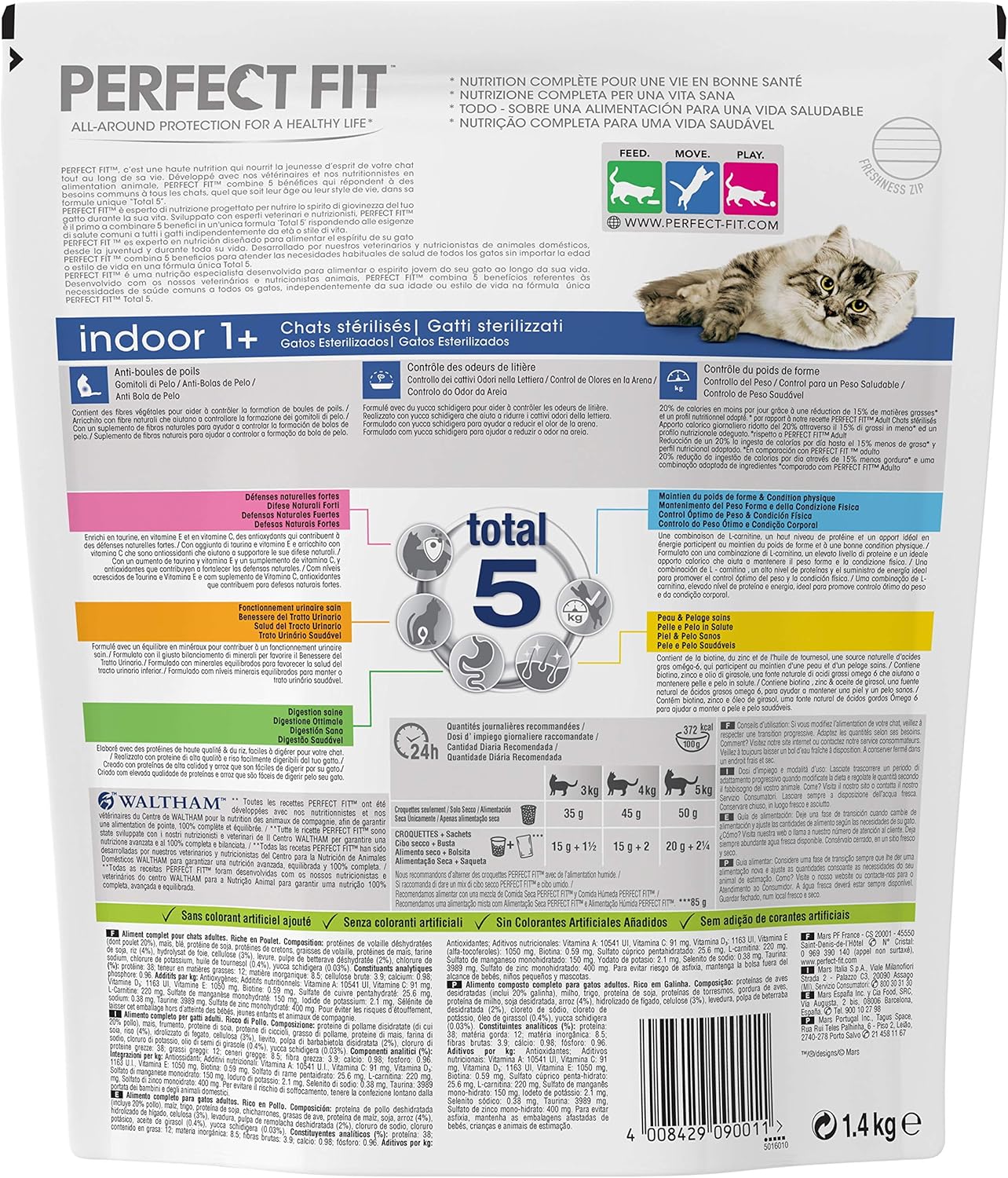 Perfect Fit Indoor Croquettes Pour Chat Adulte D Interieur Sterilise Riche En Poulet 4 Sacs De 1 4kg Amazon Fr Animalerie