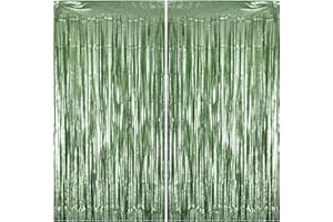 Vagilelf 2 Pack Sage Green Party Decorations, Matte Foil Fringe Curtain Backdrop for Birthday, Bachelorette & Martini Party, 