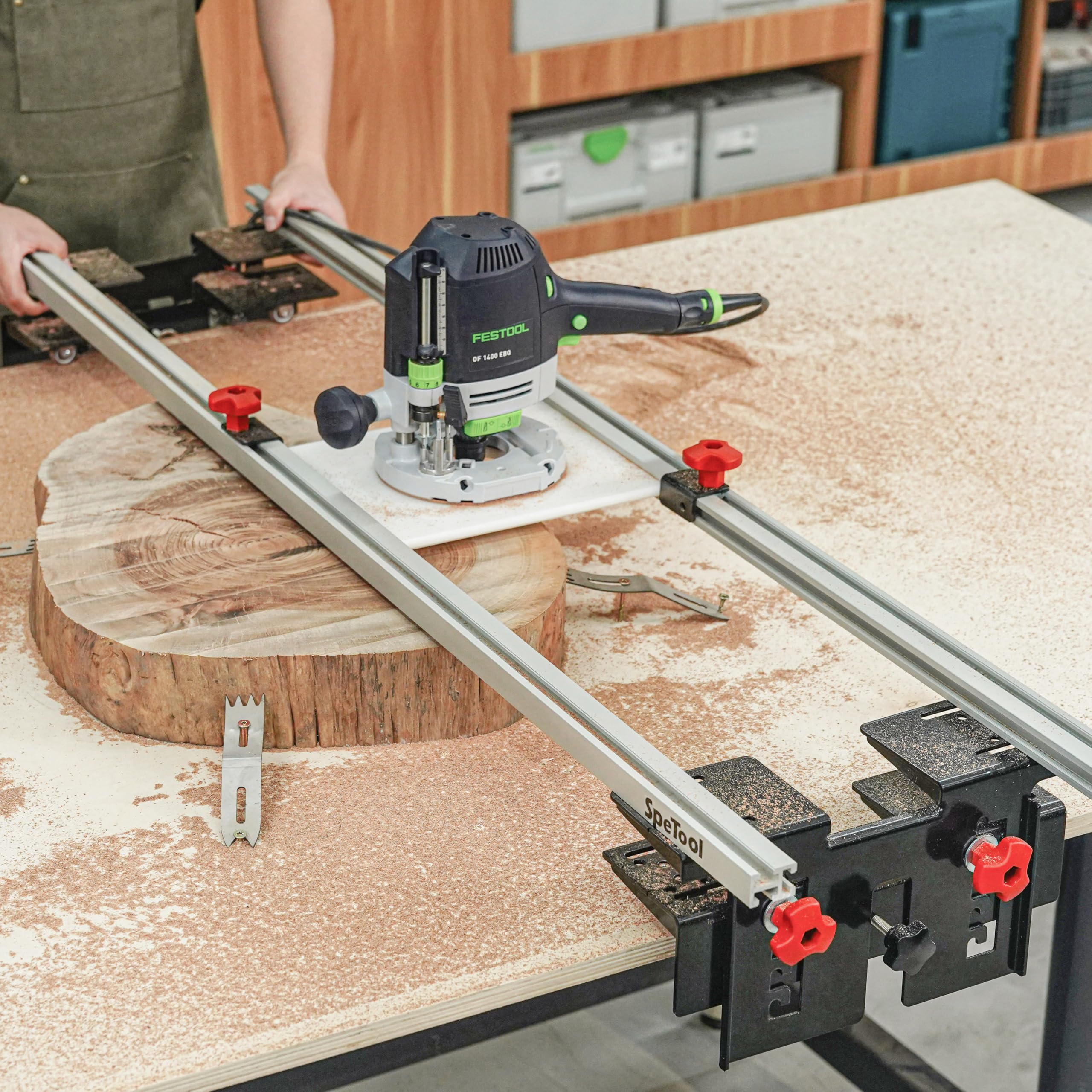 SpeTool Planfräsvorrichtung Planfräsen Vorrichtung Oberfräse Router Sled 3 Achsen Verstellbar Führungsschiene Oberfräse Planfräser für Holz von Holzplattenabflachung 9