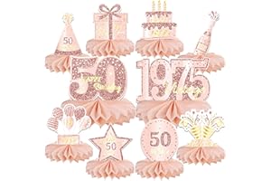 GEXOLENU 10PCS 50th Birthday Decorations Centerpieces for Table Decorations, 2025 Vintage 1975 Honeycomb Table Topper Back in 1975 Birthday Party Decoration for Women (Rose Gold & Black, 50 Years)