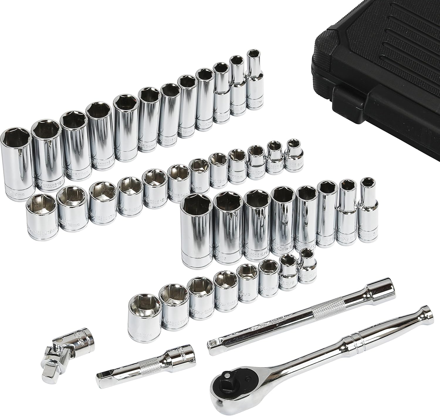 EPAUTO 45 Pieces 3/8" Drive Socket Set with 72-Tooth Pear Head Ratchet: Automotive