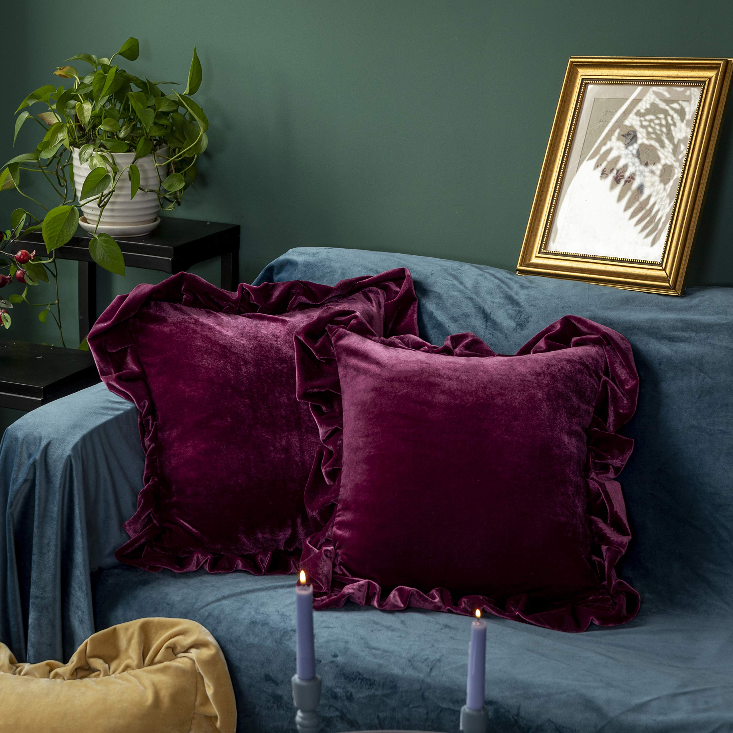 Photo 1 of GLORY SEASON Velvet Throw Pillow Cover Soft Decorative Luxurious Solid Square Cushion Case for Sofa Couch Bedroom Farmhouse,Pack of 2, 18 x 18 Inches, Amaranth