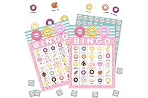 FAHDATZH Donuts Games Bingo Cards, Gourmet Food Theme Bingo Game, Doughnut Baby Shower Game for Family Friends Large Multiplayer Group Activities, Donuts Party Birthday Favors Gifts -03