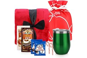 MICHAEL GRACE GIFTS Christmas Gifts Christmas Blanket Set- Includes Luxury Red Blanket, Insulated Mug, Hot Chocolate, Candy & Marshmallows Presents Arrive in Beautiful Gift Bag with Ribbon