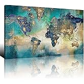 Large World Map Canvas Prints Wall Art for Living Room Office 