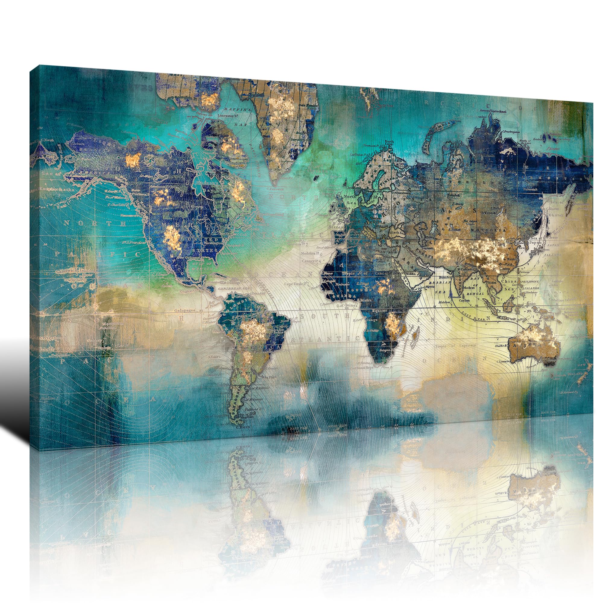 Large World Map Canvas Prints Wall Art for Living Room Office "24x48 ...