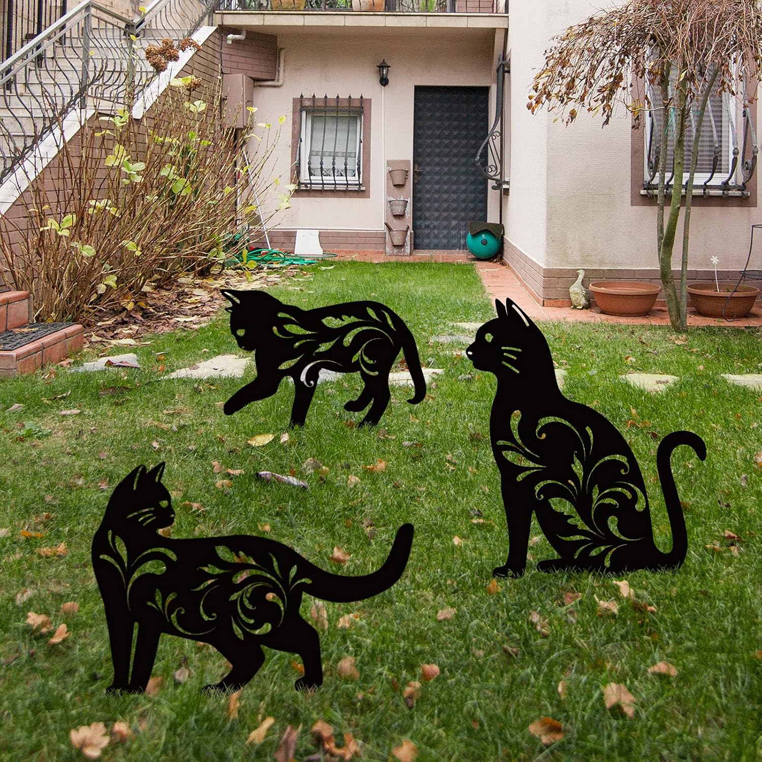 Decorative Garden Stakes - URATOT 3 Pack Metal Cat Garden Statues Black Cat Silhouette Cat Decorative Garden Stakes Garden Outdoor Statues Animal Stakes for Yard Decor and Lawn Ornaments