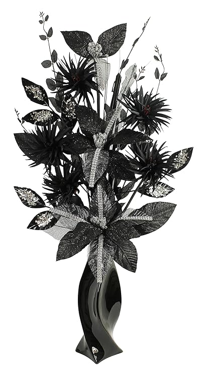 Artificial Silk Flower Arrangement Yellow Black In Tall Twist
