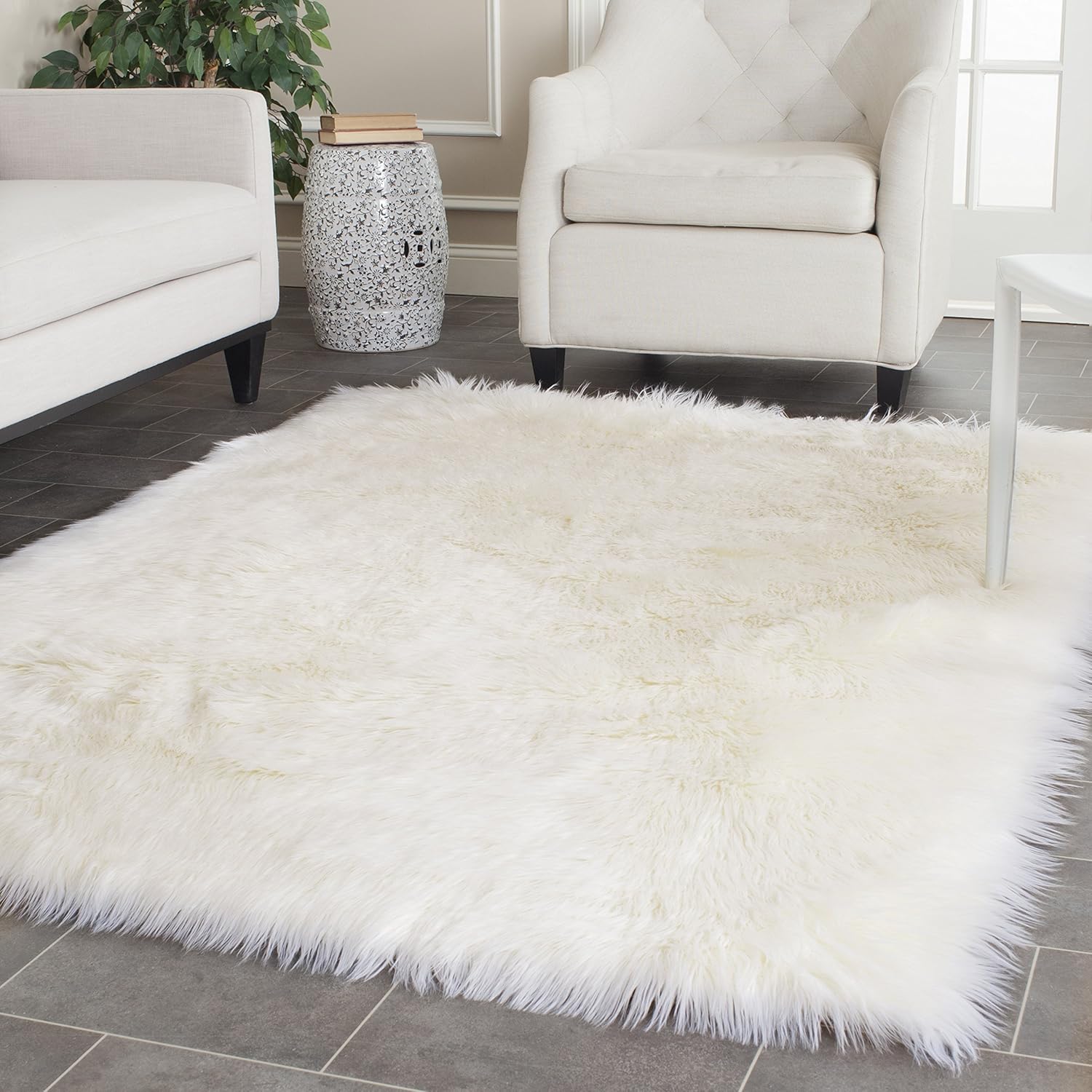 Amazon Safavieh Faux Silky Sheepskin FSS235A Ivory Area Shag