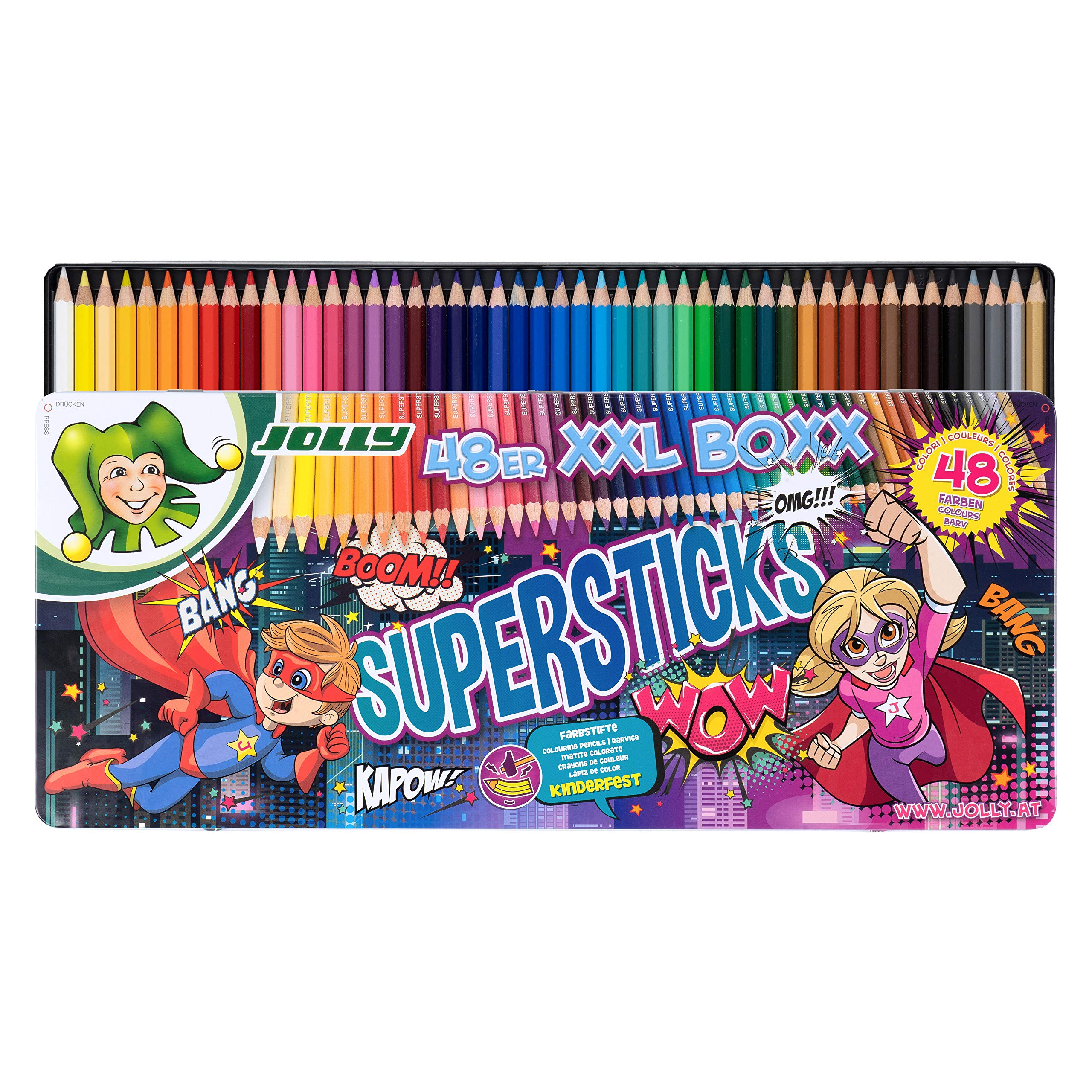 Jolly Crayons supersticks, Children's Party, XXL Box, 48 pens in Metal case, 3000-0494