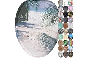 Sanilo Soft Close Toilet Seat ELONGATED, Quiet and Slow Close Lid and Seat, Strong Bumpers and Hinges, Beach