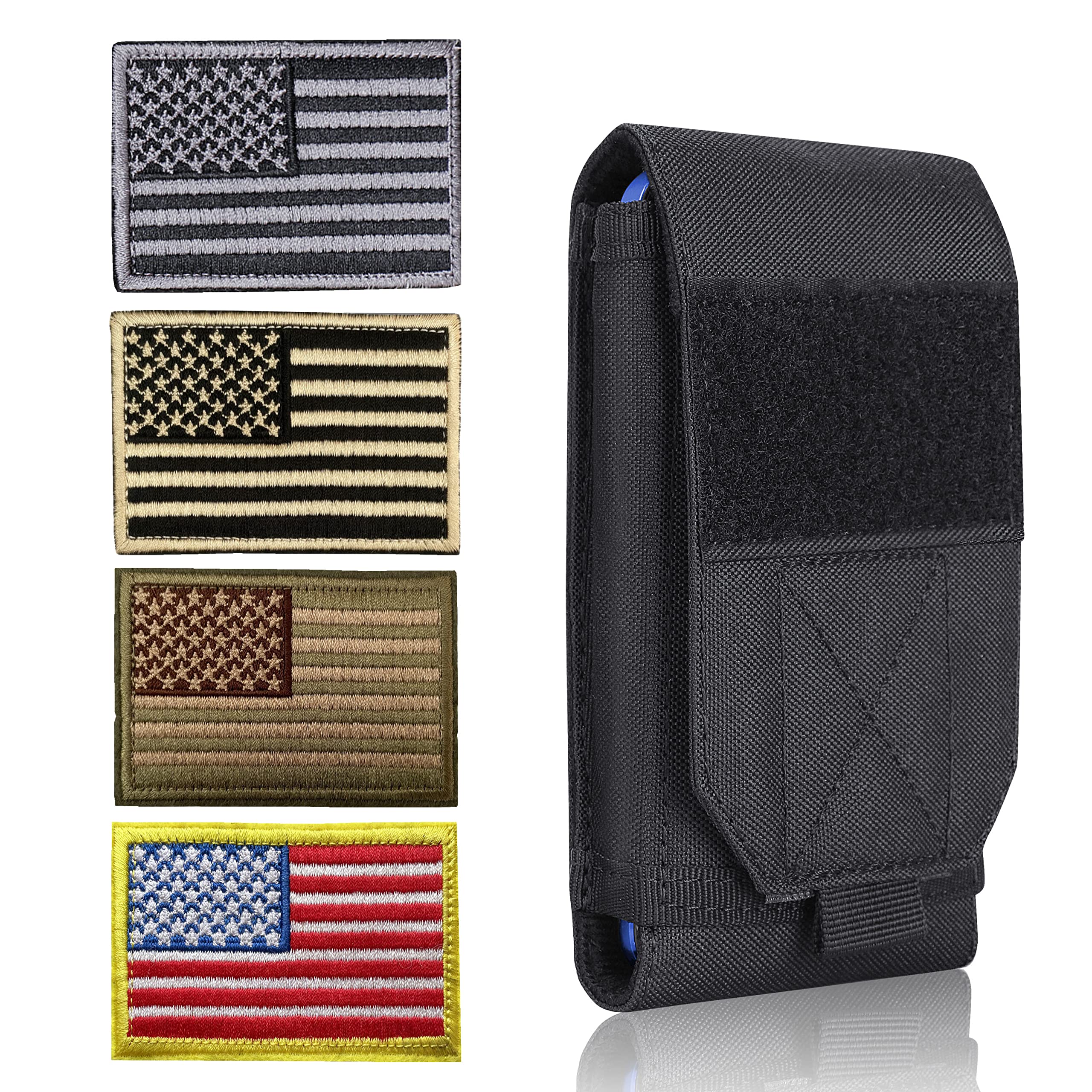 Heyqie Black Tactical Molle CellPhone Pouch Case,Heavy Duty Waterproof Phone Holster Bag for iPhone 11 12 13 Pro Max For Samsung S22 S21 S20 FE Note 20 A13 A12 A02S Less 6.7" Phone with 4 Pack Patches