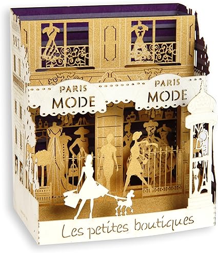Carte Boutique De Paris La Mode 3d En Decoupe Laser Couverture Blanc Dore Impression Interne Interieur Dore 8 5 Cm De Large Avec Enveloppe Sous Pochette Plastique Fabrication Francaise Amazon Fr Fournitures De