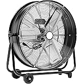 鶹 Basics 24" 215W High-Velocity, Heavy-Duty Industrial Fan, Drum Fan, with UL-Certified Safety Compliance, 2 Speeds, Up 